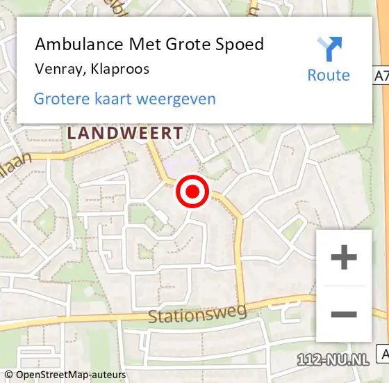 Locatie op kaart van de 112 melding: Ambulance Met Grote Spoed Naar Venray, Klaproos op 21 juli 2019 16:37