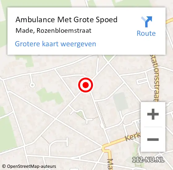Locatie op kaart van de 112 melding: Ambulance Met Grote Spoed Naar Made, Rozenbloemstraat op 21 juli 2019 18:55