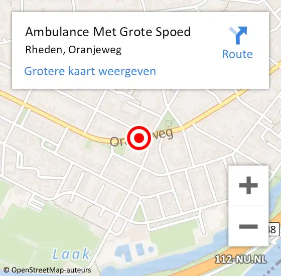 Locatie op kaart van de 112 melding: Ambulance Met Grote Spoed Naar Rheden, Oranjeweg op 21 juli 2019 19:50