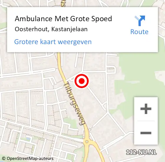 Locatie op kaart van de 112 melding: Ambulance Met Grote Spoed Naar Oosterhout, Kastanjelaan op 21 juli 2019 20:35