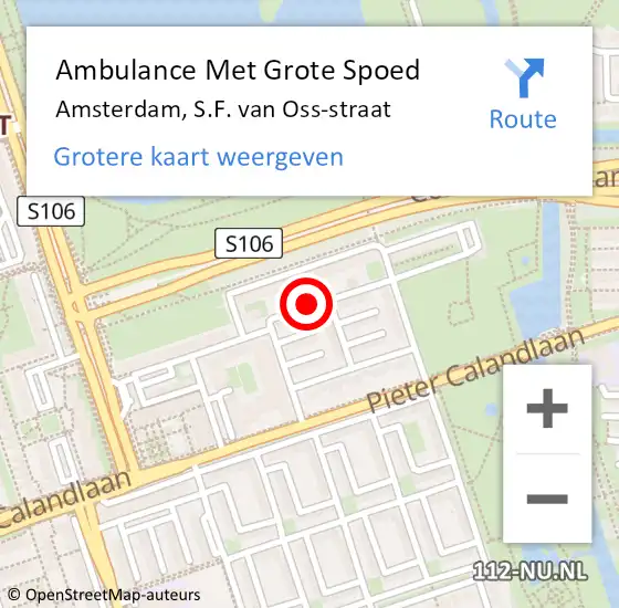Locatie op kaart van de 112 melding: Ambulance Met Grote Spoed Naar Amsterdam, S.F. van Oss-straat op 22 juli 2019 01:39