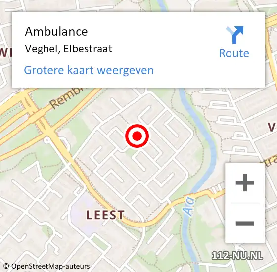 Locatie op kaart van de 112 melding: Ambulance Veghel, Elbestraat op 22 juli 2019 08:21