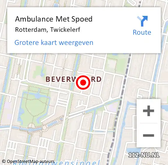 Locatie op kaart van de 112 melding: Ambulance Met Spoed Naar Rotterdam, Twickelerf op 22 juli 2019 11:07
