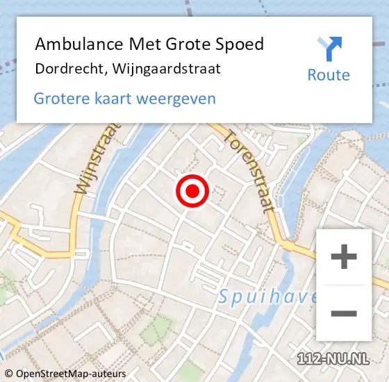 Locatie op kaart van de 112 melding: Ambulance Met Grote Spoed Naar Dordrecht, Wijngaardstraat op 22 juli 2019 15:27
