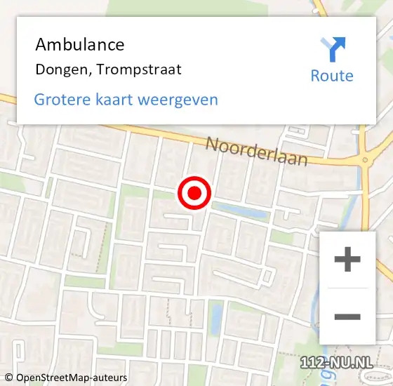 Locatie op kaart van de 112 melding: Ambulance Dongen, Trompstraat op 22 juli 2019 15:31