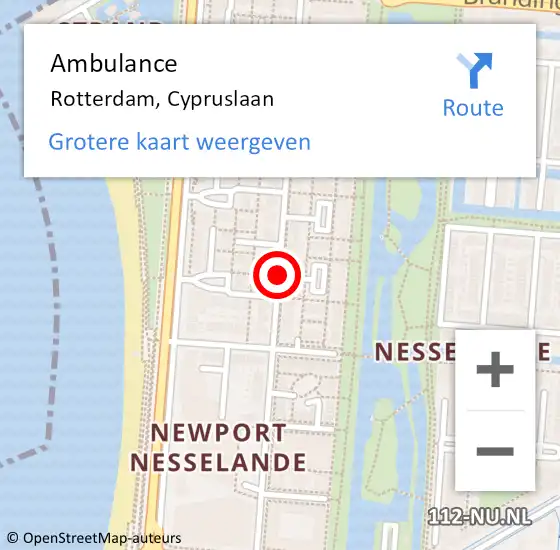 Locatie op kaart van de 112 melding: Ambulance Rotterdam, Cypruslaan op 22 juli 2019 15:50