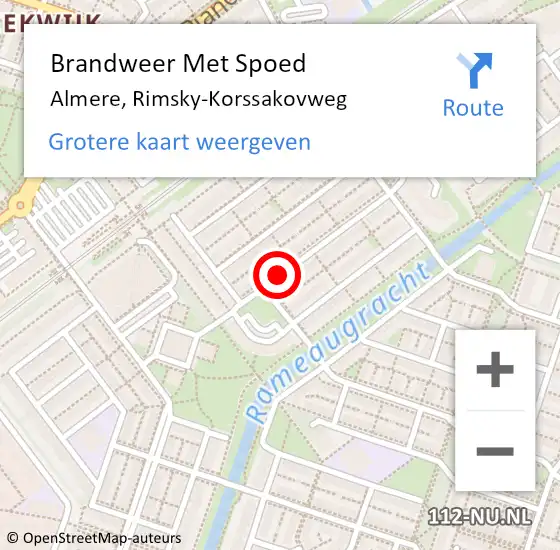 Locatie op kaart van de 112 melding: Brandweer Met Spoed Naar Almere, Rimsky-Korssakovweg op 22 juli 2019 16:30