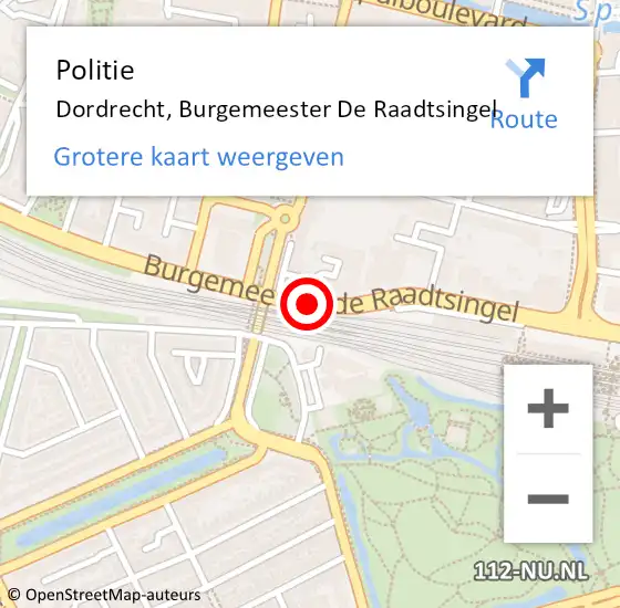 Locatie op kaart van de 112 melding: Politie Dordrecht, Burgemeester De Raadtsingel op 22 juli 2019 16:39