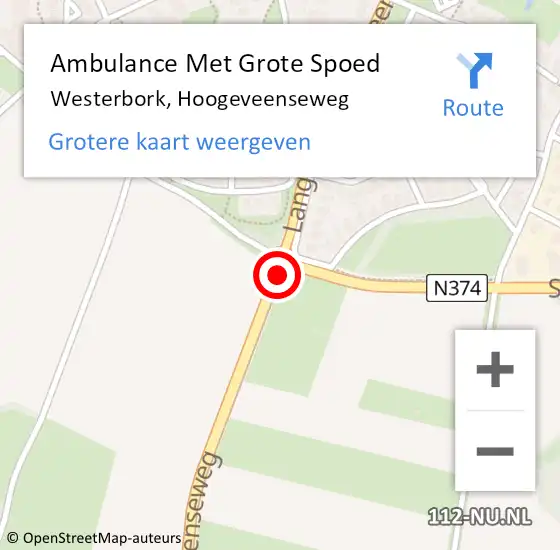 Locatie op kaart van de 112 melding: Ambulance Met Grote Spoed Naar Westerbork, Hoogeveenseweg op 22 juli 2019 17:18