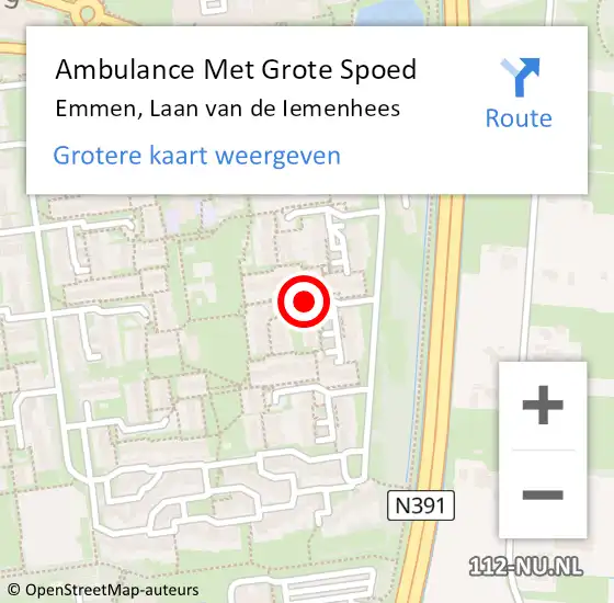 Locatie op kaart van de 112 melding: Ambulance Met Grote Spoed Naar Emmen, Laan van de Iemenhees op 22 juli 2019 21:05