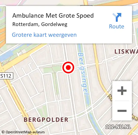 Locatie op kaart van de 112 melding: Ambulance Met Grote Spoed Naar Rotterdam, Gordelweg op 22 juli 2019 22:17