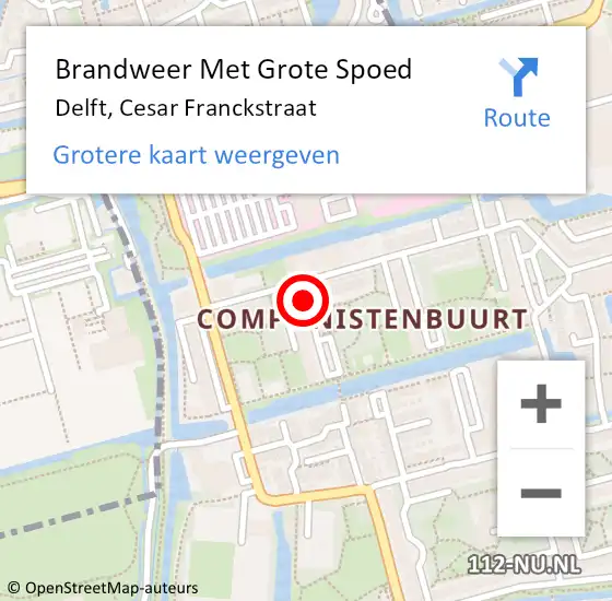 Locatie op kaart van de 112 melding: Brandweer Met Grote Spoed Naar Delft, Cesar Franckstraat op 23 juli 2019 01:29