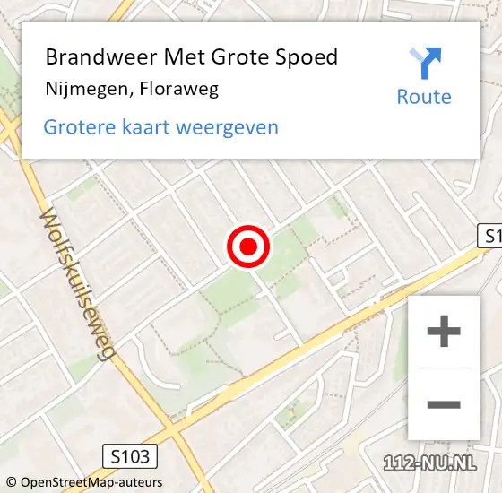 Locatie op kaart van de 112 melding: Brandweer Met Grote Spoed Naar Nijmegen, Floraweg op 23 juli 2019 01:45