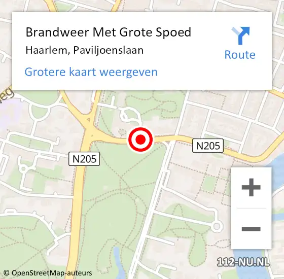 Locatie op kaart van de 112 melding: Brandweer Met Grote Spoed Naar Haarlem, Paviljoenslaan op 23 juli 2019 09:52