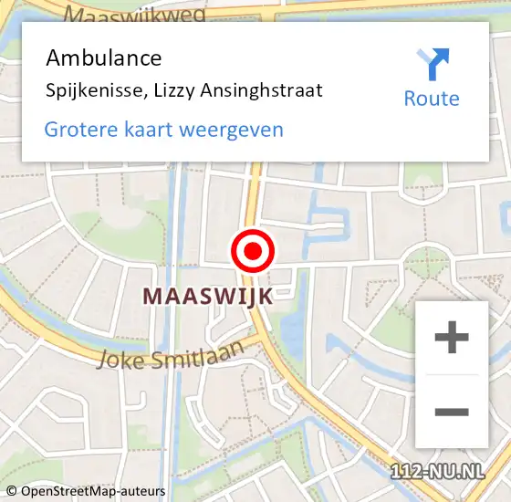 Locatie op kaart van de 112 melding: Ambulance Spijkenisse, Lizzy Ansinghstraat op 23 juli 2019 10:05