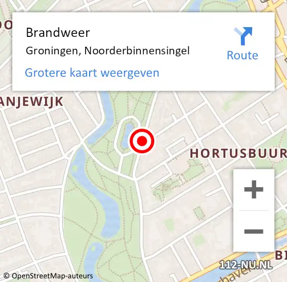 Locatie op kaart van de 112 melding: Brandweer Groningen, Noorderbinnensingel op 23 juli 2019 15:12