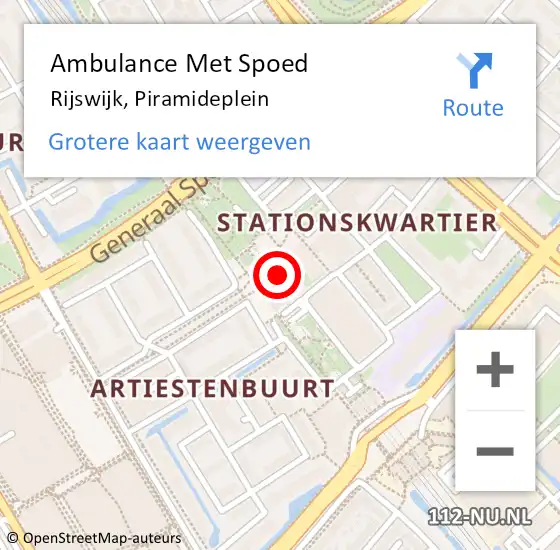 Locatie op kaart van de 112 melding: Ambulance Met Spoed Naar Rijswijk, Piramideplein op 23 juli 2019 19:10