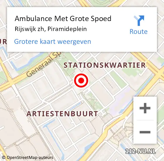 Locatie op kaart van de 112 melding: Ambulance Met Grote Spoed Naar Rijswijk, Piramideplein op 23 juli 2019 19:11