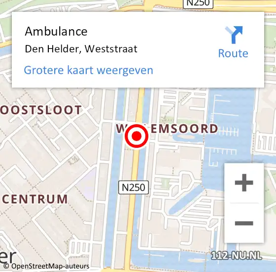 Locatie op kaart van de 112 melding: Ambulance Den Helder, Weststraat op 23 juli 2019 22:37