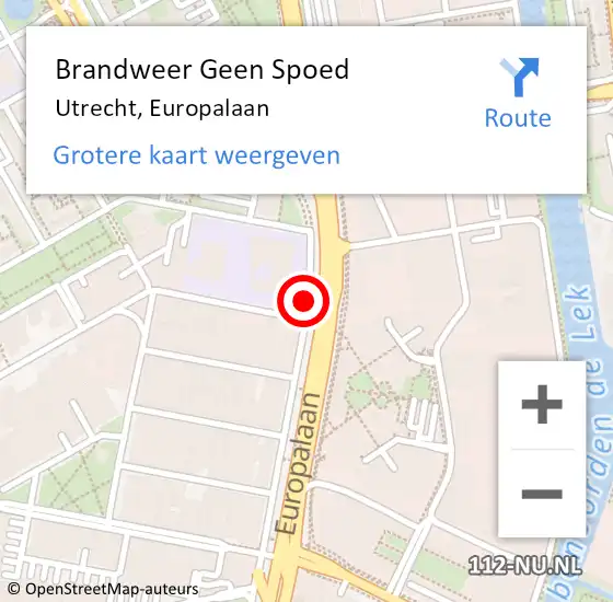 Locatie op kaart van de 112 melding: Brandweer Geen Spoed Naar Utrecht, Europalaan op 23 juli 2019 23:34