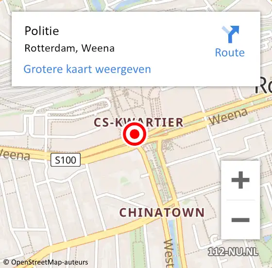 Locatie op kaart van de 112 melding: Politie Rotterdam, Weena op 24 juli 2019 00:29