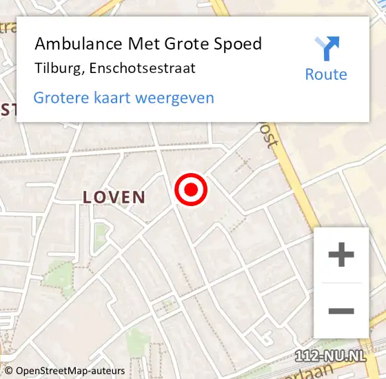 Locatie op kaart van de 112 melding: Ambulance Met Grote Spoed Naar Tilburg, Enschotsestraat op 24 juli 2019 06:07