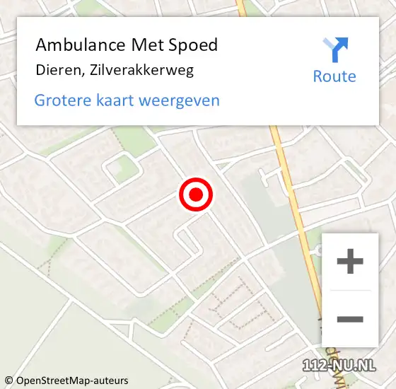 Locatie op kaart van de 112 melding: Ambulance Met Spoed Naar Dieren, Zilverakkerweg op 24 juli 2019 08:36