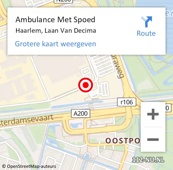 Locatie op kaart van de 112 melding: Ambulance Met Spoed Naar Haarlem, Laan Van Decima op 24 juli 2019 08:47