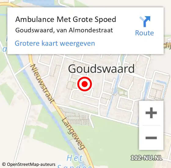 Locatie op kaart van de 112 melding: Ambulance Met Grote Spoed Naar Goudswaard, van Almondestraat op 24 juli 2019 17:57