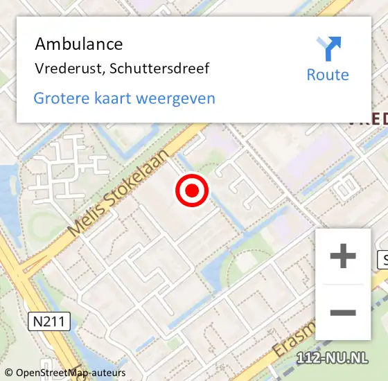Locatie op kaart van de 112 melding: Ambulance Vrederust, Schuttersdreef op 24 juli 2019 21:31