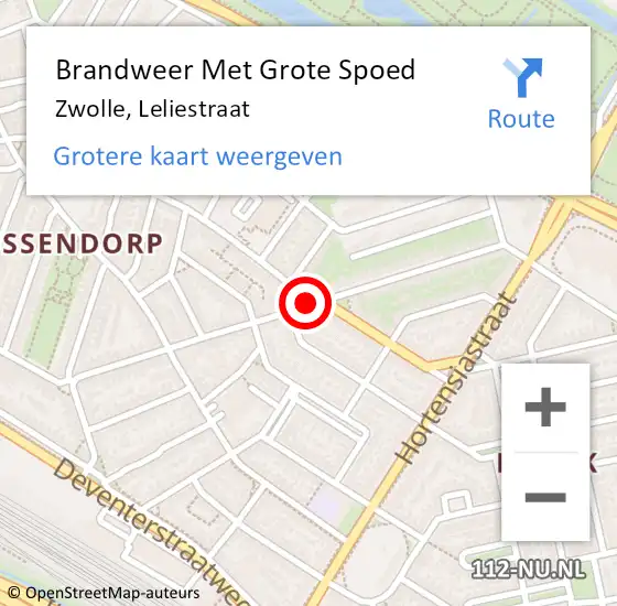 Locatie op kaart van de 112 melding: Brandweer Met Grote Spoed Naar Zwolle, Leliestraat op 25 juli 2019 01:17