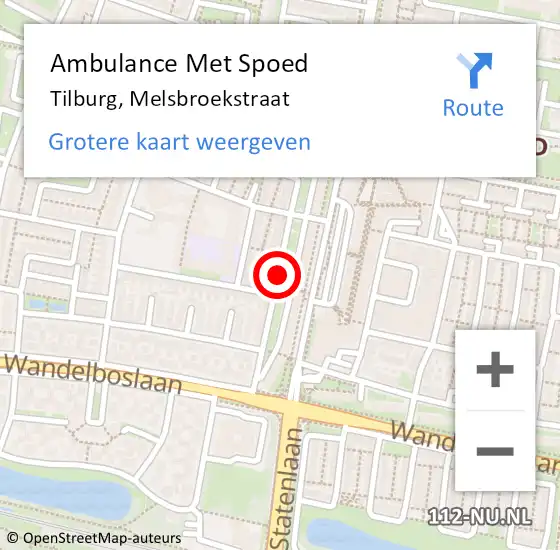 Locatie op kaart van de 112 melding: Ambulance Met Spoed Naar Tilburg, Melsbroekstraat op 25 juli 2019 08:24