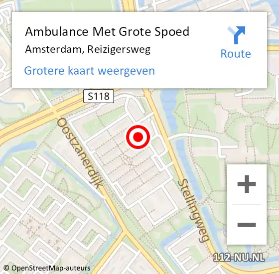 Locatie op kaart van de 112 melding: Ambulance Met Grote Spoed Naar Amsterdam, Reizigersweg op 25 juli 2019 10:20