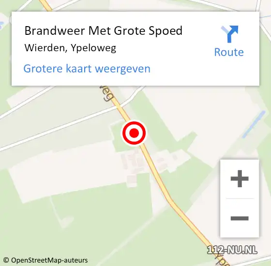 Locatie op kaart van de 112 melding: Brandweer Met Grote Spoed Naar Wierden, Ypeloweg op 25 juli 2019 16:01