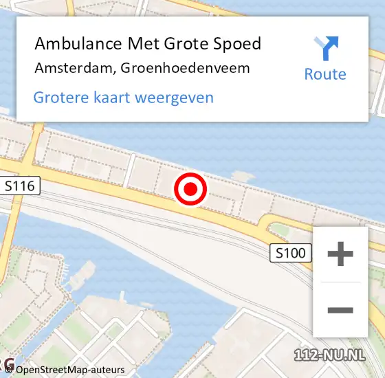 Locatie op kaart van de 112 melding: Ambulance Met Grote Spoed Naar Amsterdam, Groenhoedenveem op 25 juli 2019 18:14