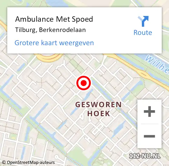 Locatie op kaart van de 112 melding: Ambulance Met Spoed Naar Tilburg, Berkenrodelaan op 25 juli 2019 21:49