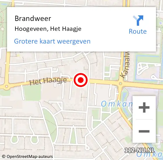 Locatie op kaart van de 112 melding: Brandweer Hoogeveen, Het Haagje op 25 juli 2019 22:55
