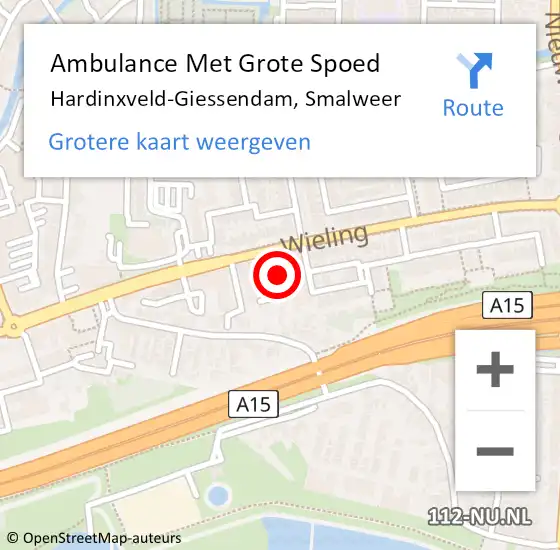 Locatie op kaart van de 112 melding: Ambulance Met Grote Spoed Naar Hardinxveld-Giessendam, Smalweer op 25 juli 2019 23:08