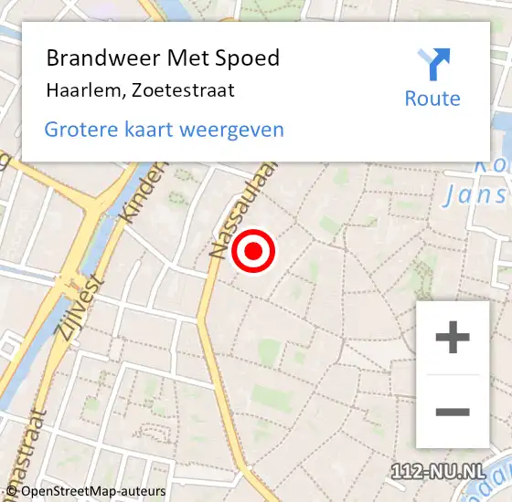 Locatie op kaart van de 112 melding: Brandweer Met Spoed Naar Haarlem, Zoetestraat op 26 juli 2019 04:04
