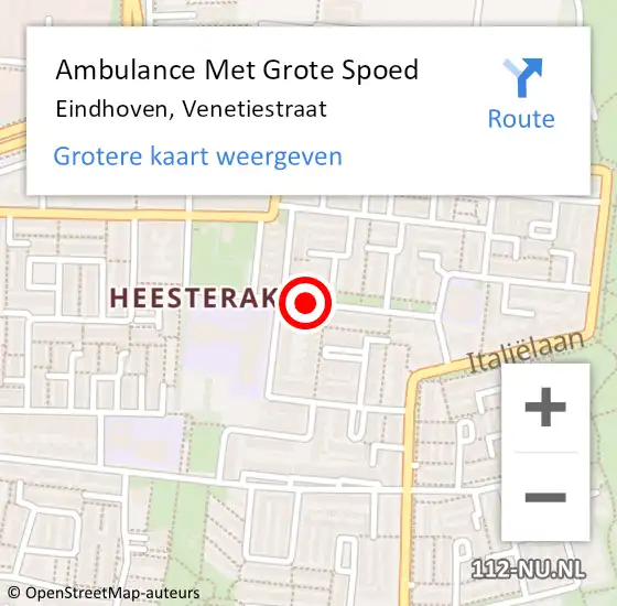 Locatie op kaart van de 112 melding: Ambulance Met Grote Spoed Naar Eindhoven, Venetiestraat op 26 juli 2019 04:57