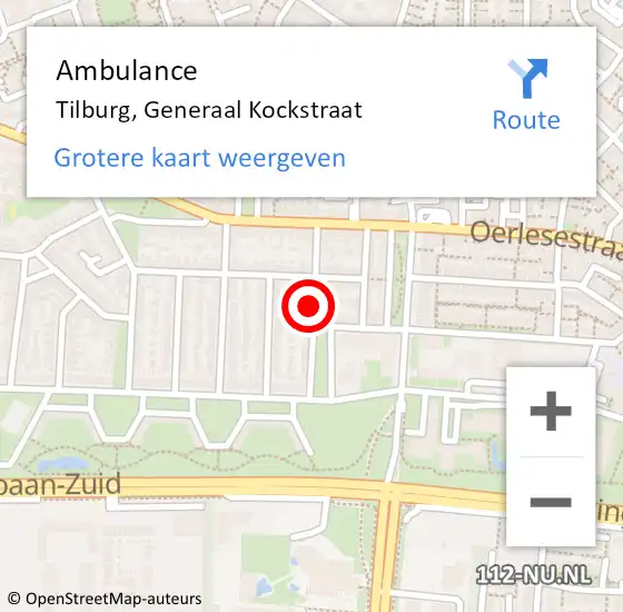 Locatie op kaart van de 112 melding: Ambulance Tilburg, Generaal Kockstraat op 26 juli 2019 11:57