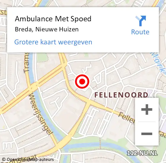 Locatie op kaart van de 112 melding: Ambulance Met Spoed Naar Breda, Nieuwe Huizen op 26 juli 2019 12:04