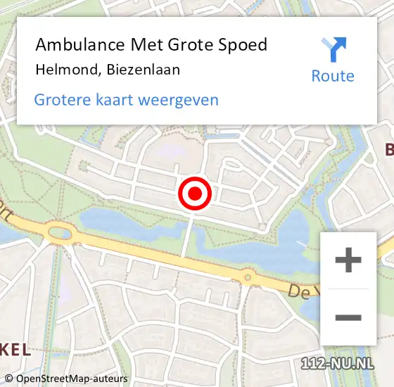 Locatie op kaart van de 112 melding: Ambulance Met Grote Spoed Naar Helmond, Biezenlaan op 26 juli 2019 12:42