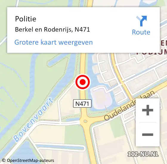 Locatie op kaart van de 112 melding: Politie Berkel en Rodenrijs, N471 op 26 juli 2019 15:58
