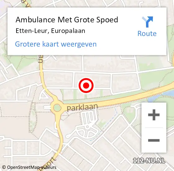 Locatie op kaart van de 112 melding: Ambulance Met Grote Spoed Naar Etten-Leur, Europalaan op 26 juli 2019 16:08