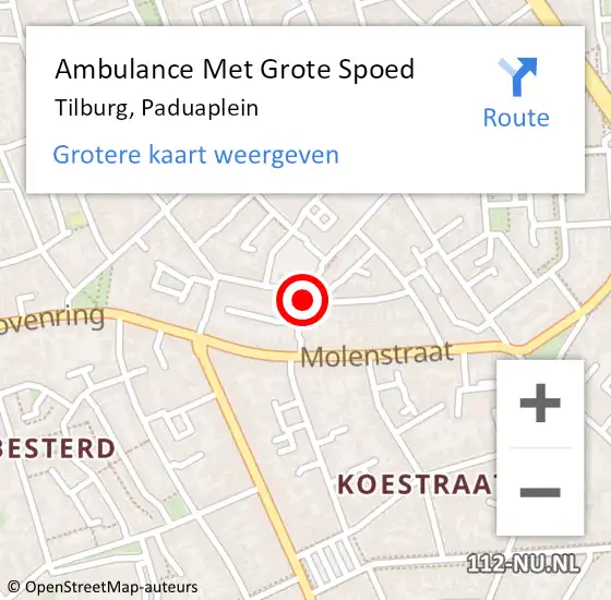 Locatie op kaart van de 112 melding: Ambulance Met Grote Spoed Naar Tilburg, Paduaplein op 26 juli 2019 18:51