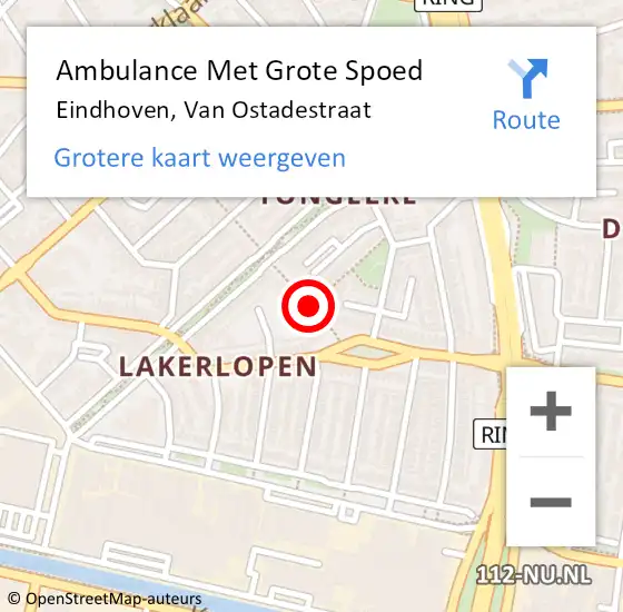 Locatie op kaart van de 112 melding: Ambulance Met Grote Spoed Naar Eindhoven, Van Ostadestraat op 26 juli 2019 21:28