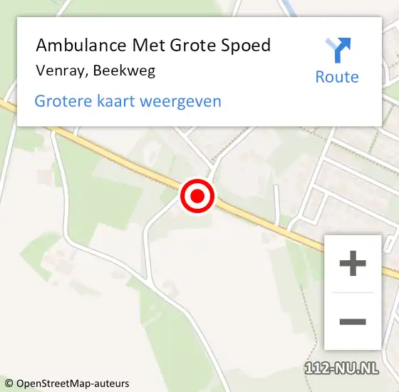 Locatie op kaart van de 112 melding: Ambulance Met Grote Spoed Naar Venray, Beekweg op 26 juli 2019 22:18