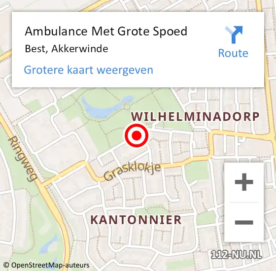 Locatie op kaart van de 112 melding: Ambulance Met Grote Spoed Naar Best, Akkerwinde op 27 juli 2019 11:20