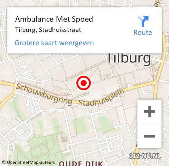 Locatie op kaart van de 112 melding: Ambulance Met Spoed Naar Tilburg, Stadhuisstraat op 27 juli 2019 14:33